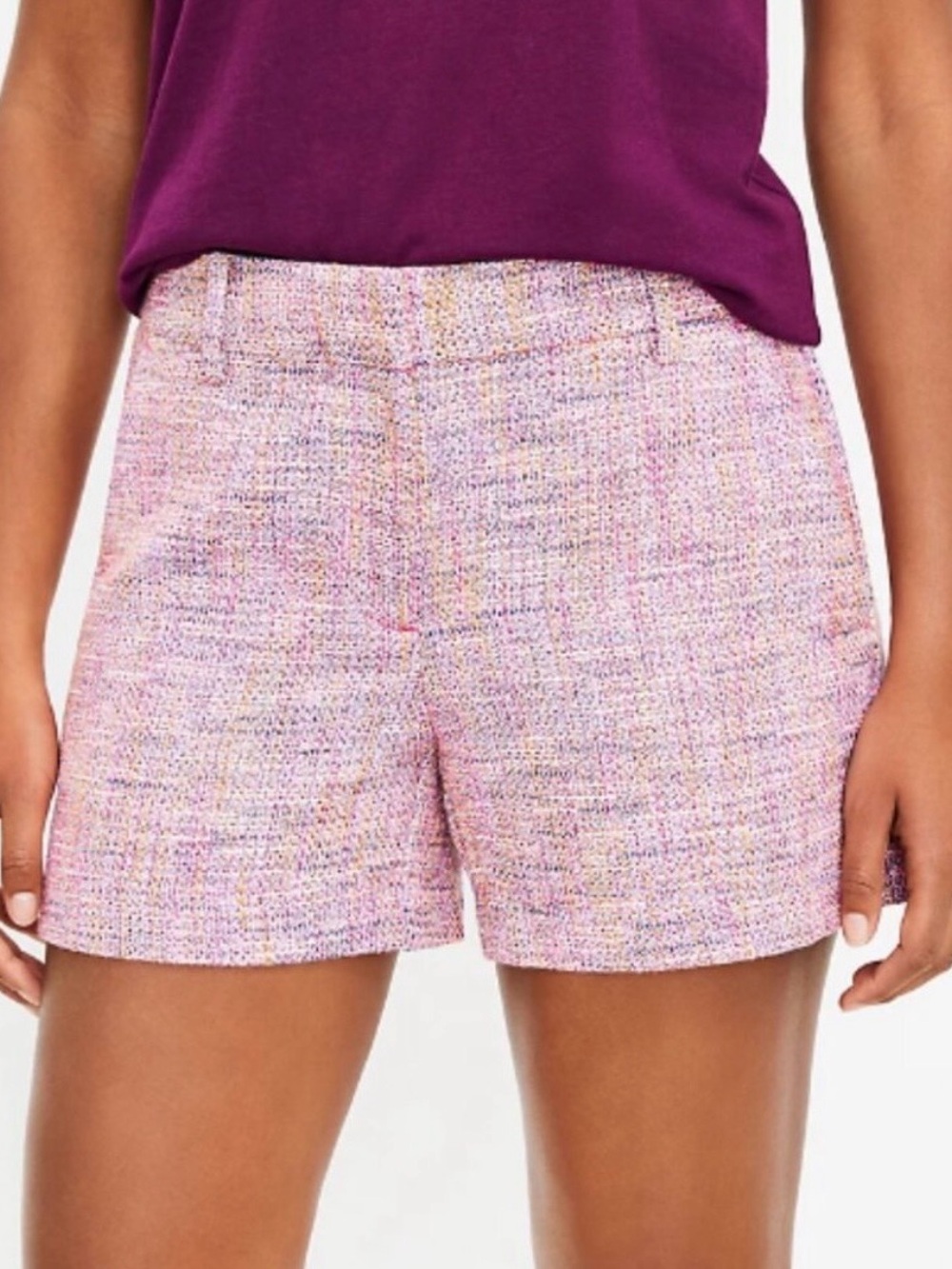 NWT Loft Riviera Tweed Shorts Multicolor Pink Size 12 Barbiecore Preppy Tailored